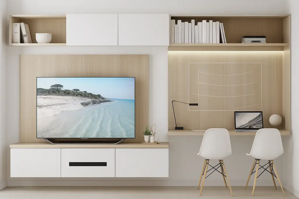 Wall-mounted built-in TV Unit Study combination